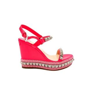 Christian Louboutin Patent Leather Pink Studded Espadrille Platform Sandals 37